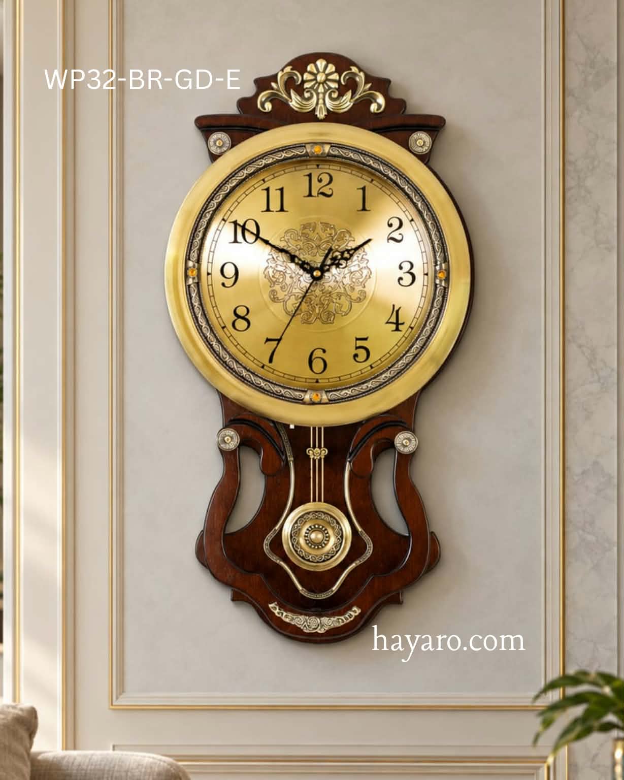 Hayaro Luxury Wooden Pendulum Wall ClockWP32-BR-GD-E