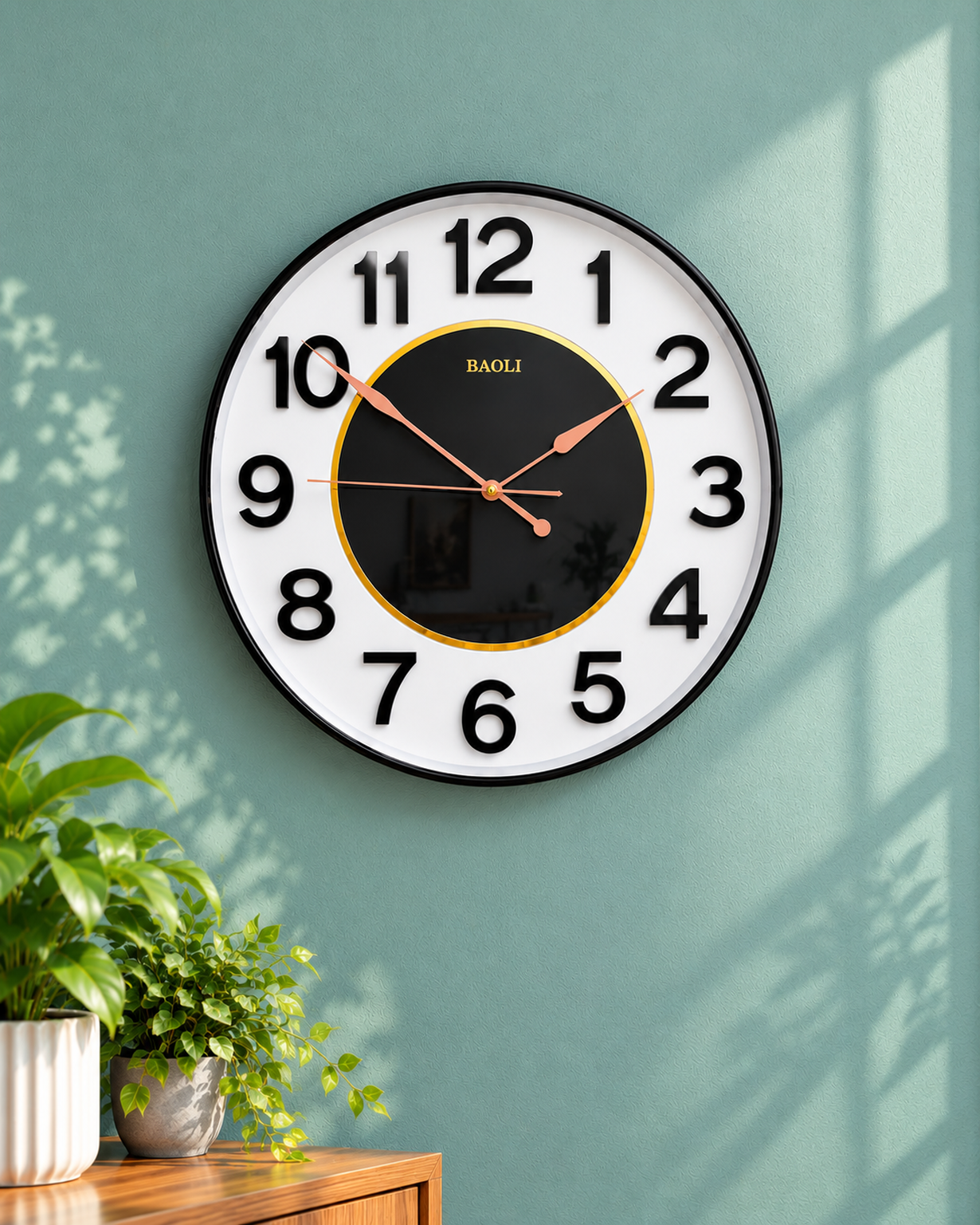 Modern Black & Gold Wall Clock – 16 Inch