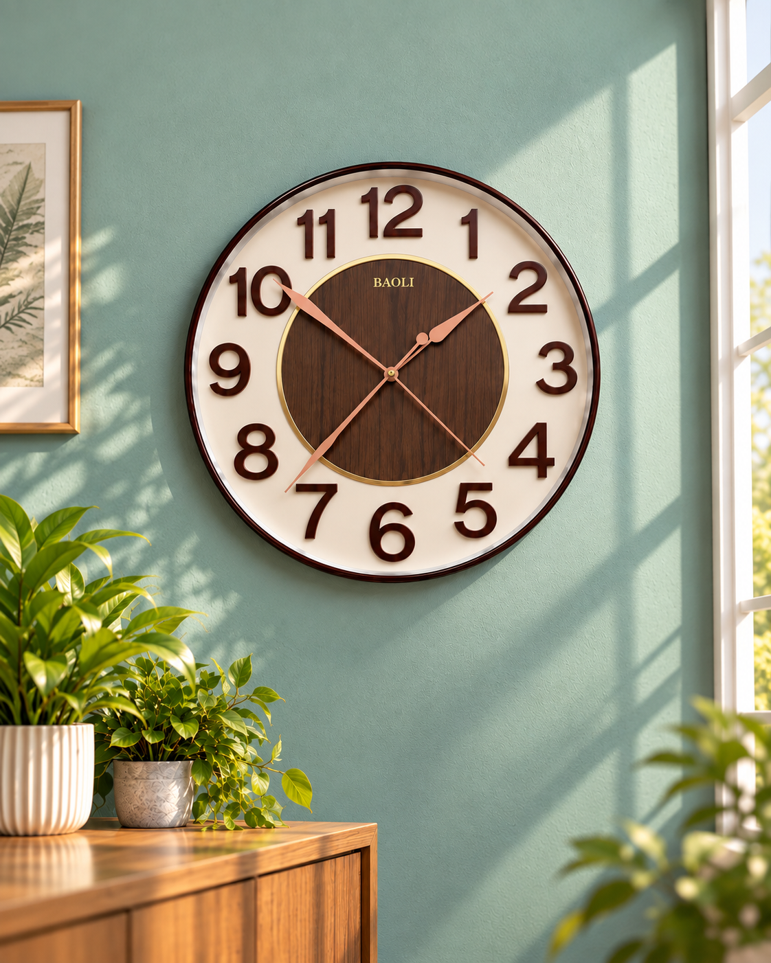 Modern Walnut Gold Wall Clock – 16″